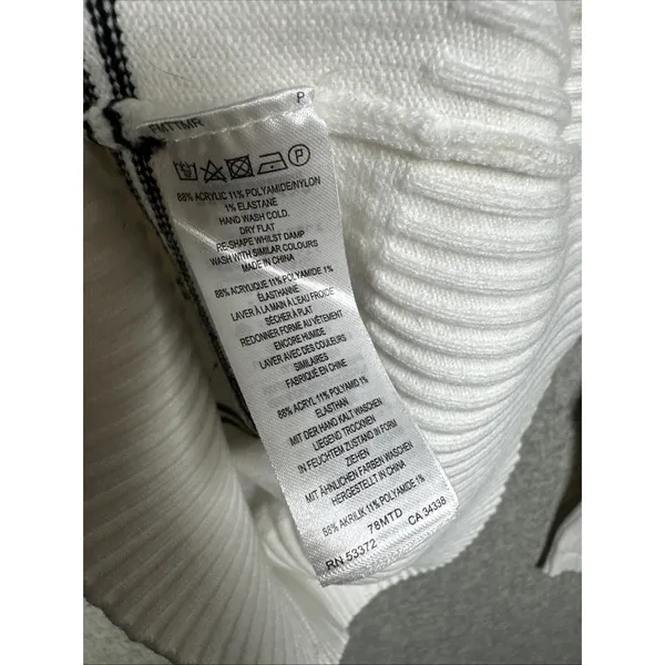 French Connection Medium Sweater Striped Mock Neck White‎ Black Long Sleeve - Image 10