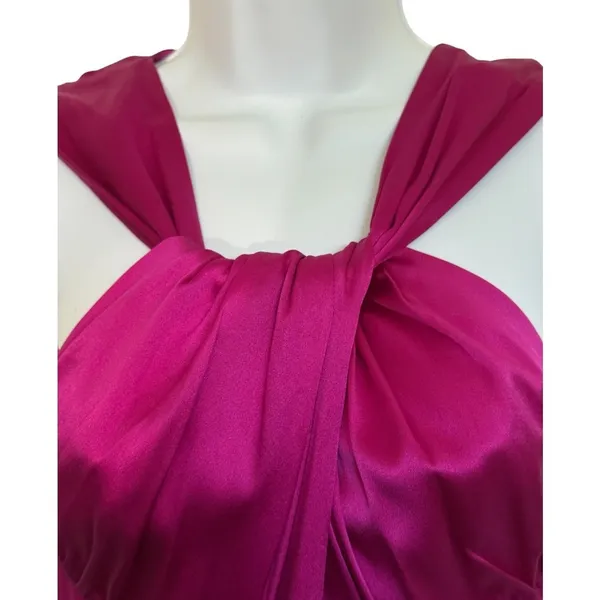 CACHE Fuchsia‎ Pink Silk Blend Twisted Halter Neck Blouse Top EUC Size Medium - Image 3