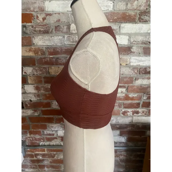 Booty by Brabants Peak V Top Rust Brown Textured Croco Halter Sports Bra - Image 2