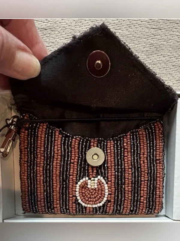 Rachel Zoe NWT Brown Expresso Beaded Card Case Holder Key Charm Boxed Gift Set - Image 6