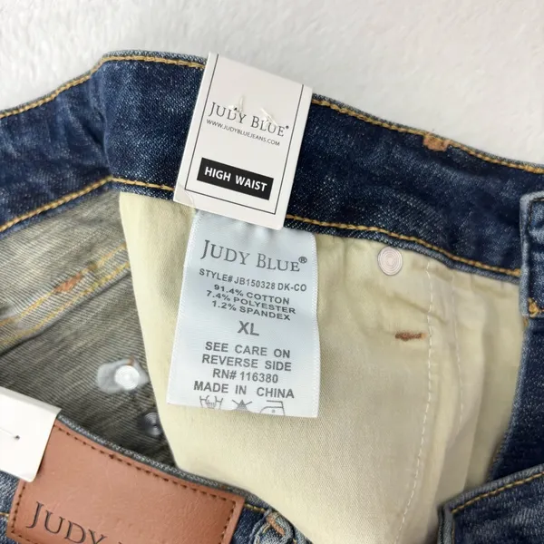 Judy Blue High Waist Women's Frayed Hem Jean Shorts - Dark Blue Size‎ XL - Image 8