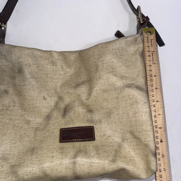 Dooney & Bourke Leather Handle Hobo‎ Canvas Faux Basket Weave Bucket Tote Bag - Image 6