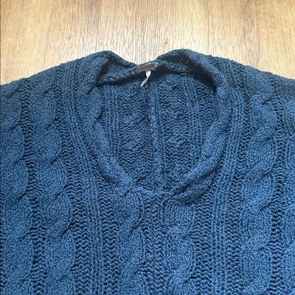 Free People Deep Blue Cable Knit Oversized‎ Sweater - Image 2