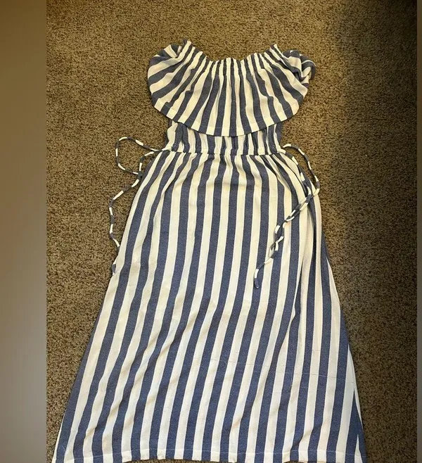 Striped off the shoulder maxi dress Blue - Image 5