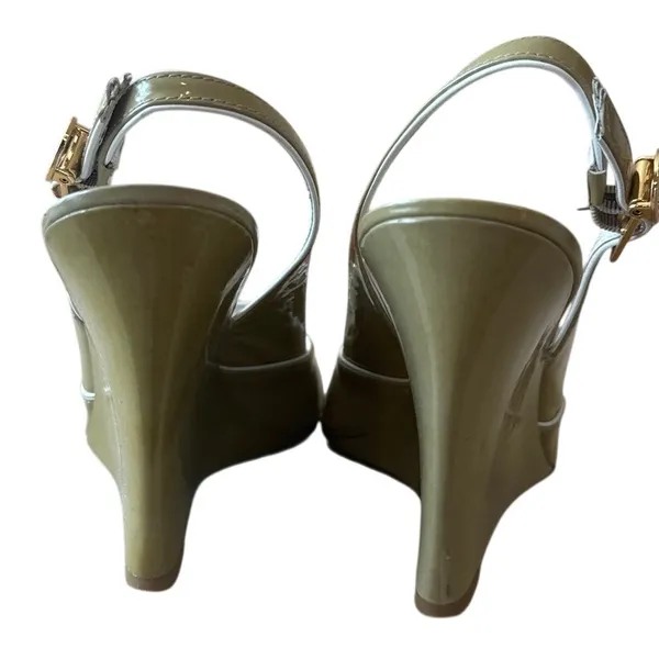 Tory Burch Ella Wedge‎ Slingback Peep Toe Patent Sandals 7 - Image 7