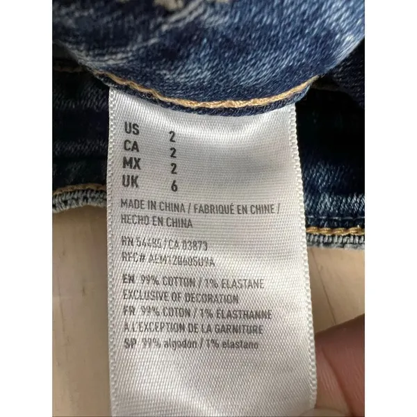 American Eagle Blue Shortie Stretch X Distressed Denim Shorts Size 2 Cotton - Image 8