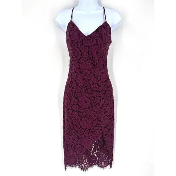 Lovers +‎ Friends Burgundy Lace Strappy Back Midi Dress Skylight Dress Size S - Image 4