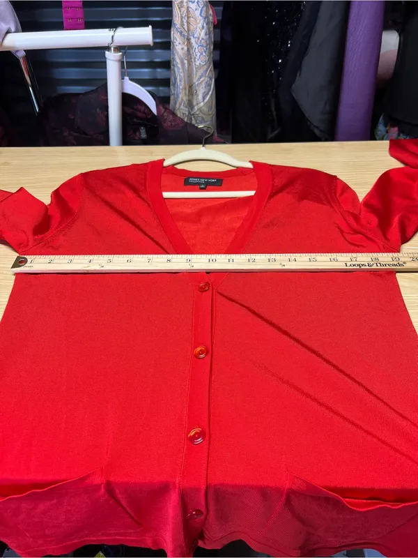Jones New York Collection Red Longline Cardigan Size S Button Front Pockets - Image 13