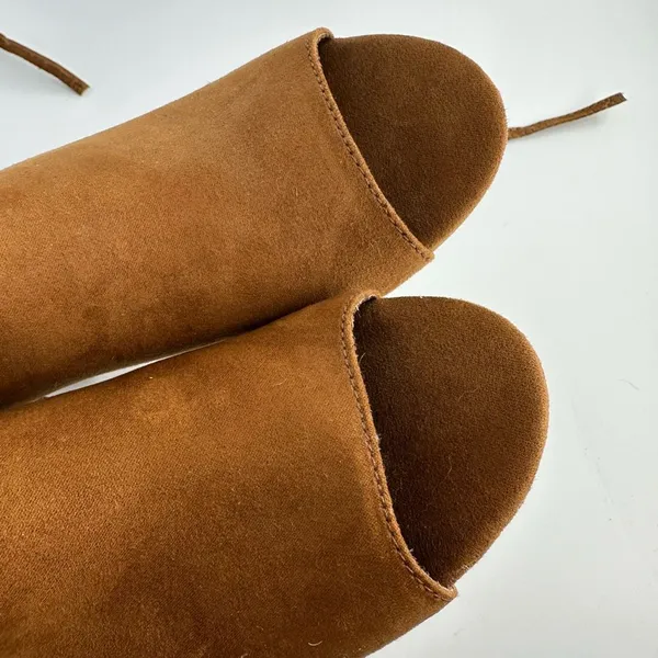 NEW BC Faux Suede Open Toe Brown Strappy Lace Up Bootie Size 6 Every Day Comfort - Image 5