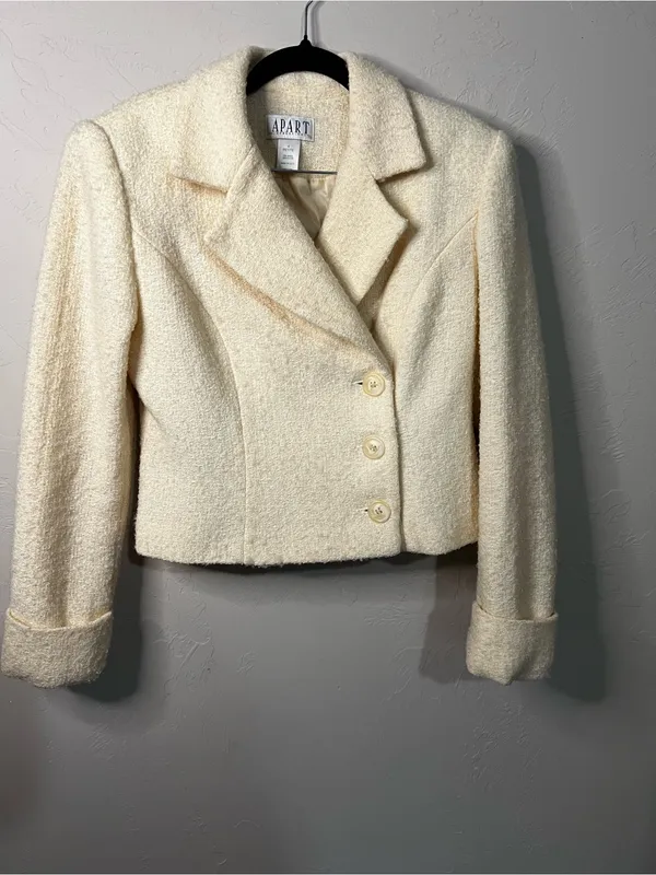 Apart Impressions Vintage Petite Butter Yellow Wool Blend Cropped Blazer Jacket - Image 2