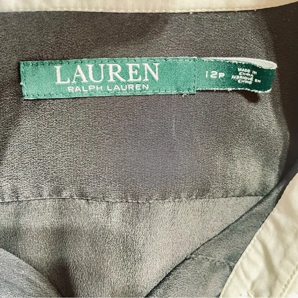 Lauren Ralph Lauren Classic Fit Two-Tone Black and White Silk Shirt size 12P - Image 8