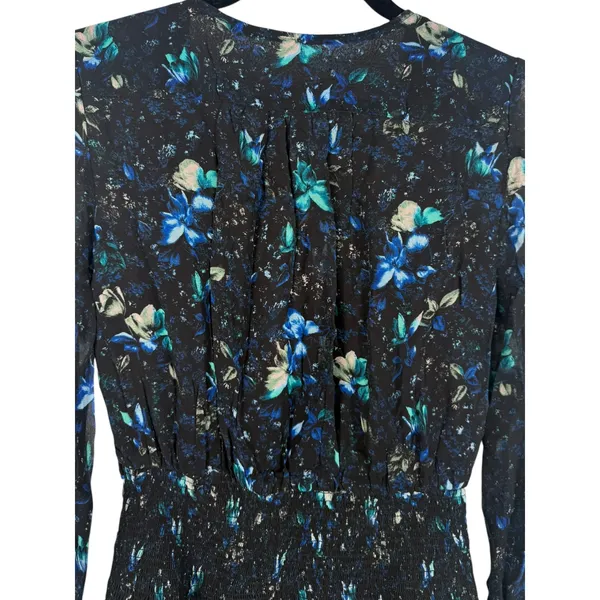 NWT Anthropologie Ruched Floral‎ Mini Dress Black Blue Size XS Fairy Feminine - Image 8