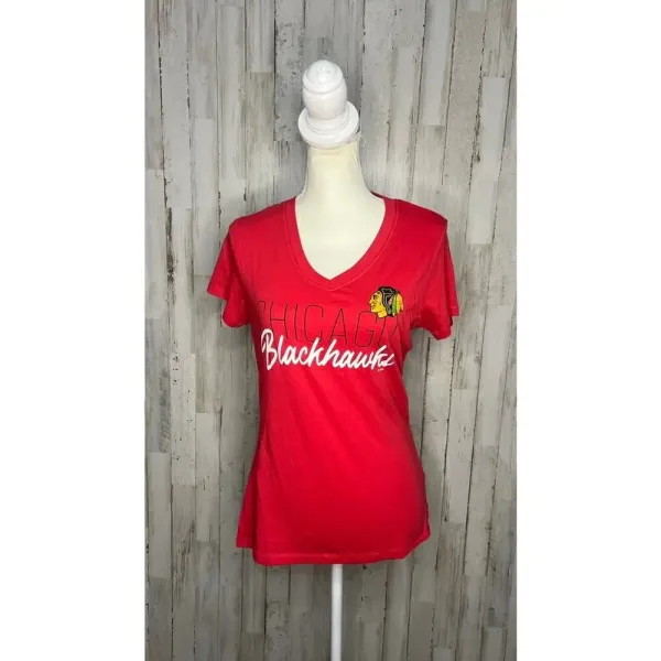 NWT Women's Size Small Chicago Blackhawks Red‎ V-Neck Short Sleeve T-Shirt - Image 2