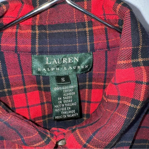 lauren ralph lauren‎ Small Red Blue Plaid Collar Button Down Top CP - Image 3