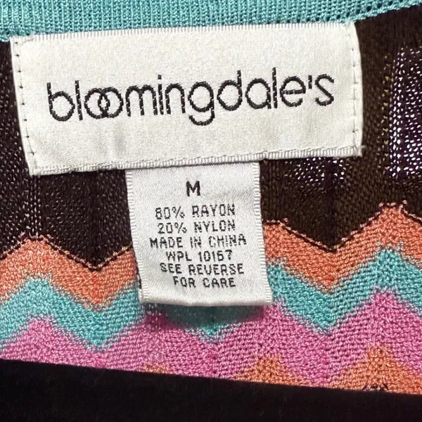 Bloomingdales Pink Turquoise Chevron Zigzag‎ Knit Wrap Midi Dress Vintage Med - Image 3