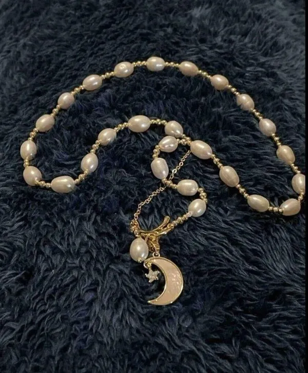 Mother Of Pearl Necklace Moon Charm OT Buckle White stainless steel jewelry NEW - Image 3