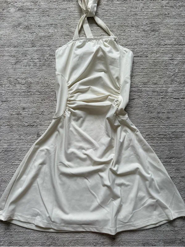 SHEIN White Halter Ruched Side Mini Dress (Size XS) - Image 3