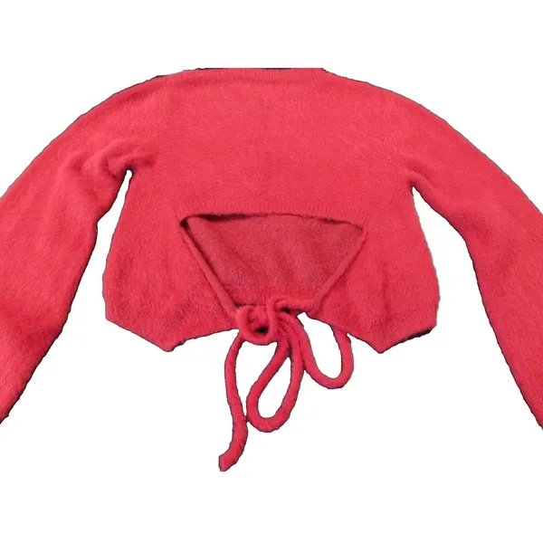 Altar’d State Fuzzy Eyelash Cropped Sweater Raspberry XS Pre‑Owned Tie back - Image 2