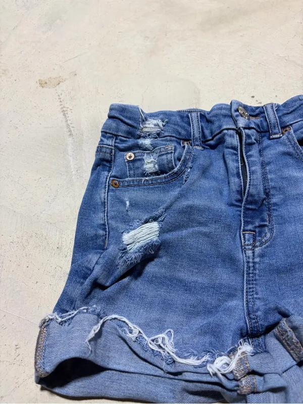 American Eagle Outfitters curvy hi-rise shortie Distressed Blue Denim Short 00 - Image 2