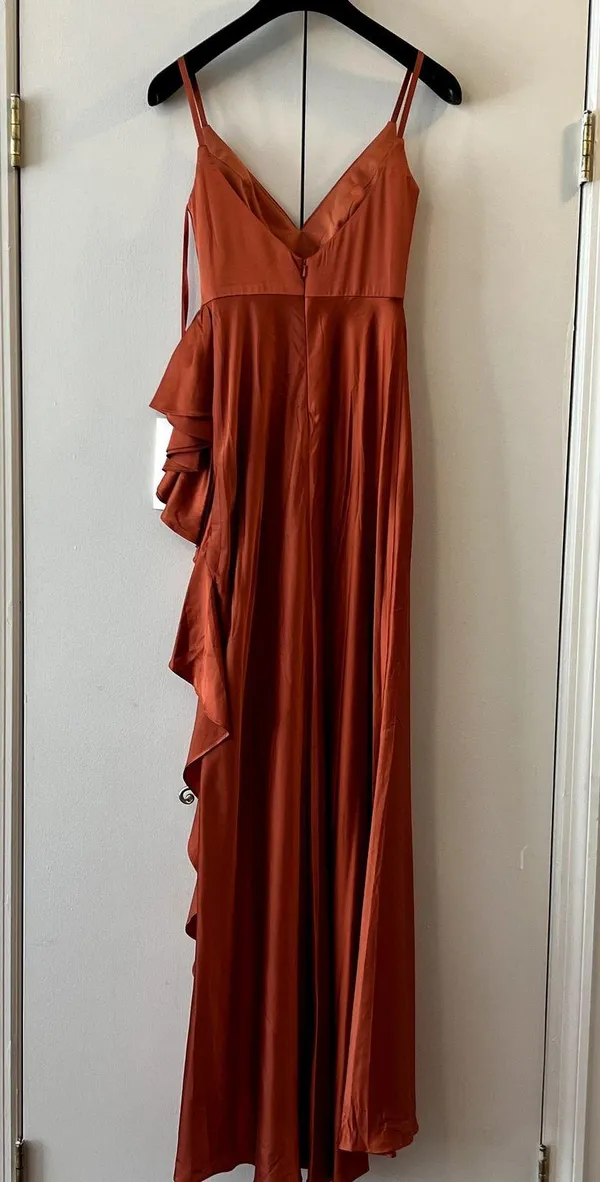 Mac Duggal 68551 Ruffle Slit High Waist Dress spice orange size 0 UB - Image 7