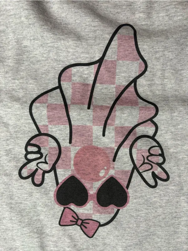 Gildan Gray Crewneck Sweatshirt with Pink Ghost Graphic - Image 5