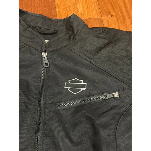 Harley Davidson Womens Black‎ Motorcycle Jacket Full Zip Logo Embroidered Size M - Image 5