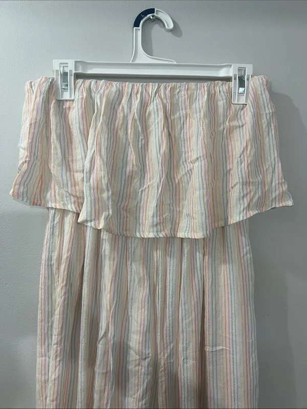 Japna Off-Shoulder Stripe Jumpsuit in Pastel Multi - Image 4