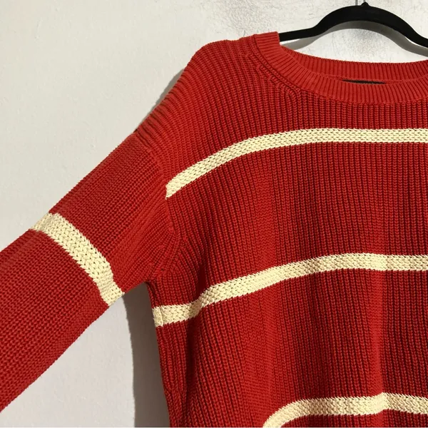 Banana Republic Factory Red White Striped Cotton Knit Crewneck Sweater Large - Image 2