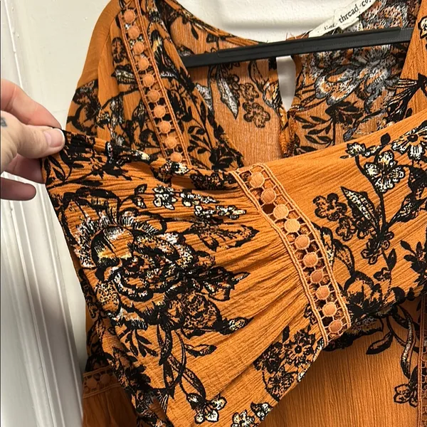Floral Orange Women's Top Size L - Image 2