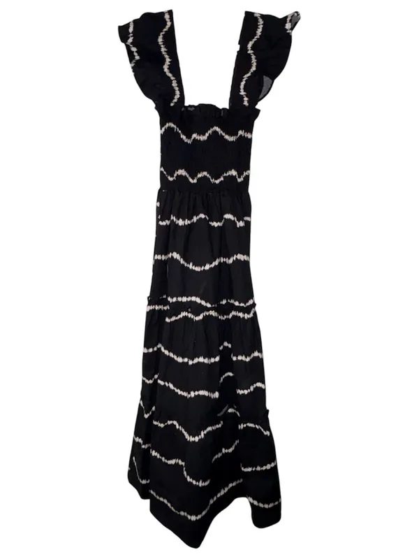 The Lulo Project Sunset Print Smocked Stretch Cotton Maxi Dress Medium NWT - Image 4