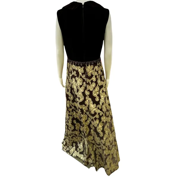 Brown and Gold Velvet and Lace Vintage Maxi Dress Med/Large - Image 8