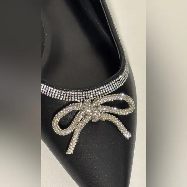 Apt 9 Emmalyn Black cutout pointy retro silver rope bow ballerina flats shoes - Image 4
