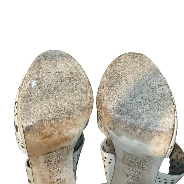 Tory Burch Shoes‎ Womens Size 8.5 Beige Leather Cutout Ankle Strap Sandals Heels - Image 12