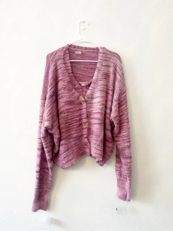 New Free People Movement Large‎ Fuzzy Sweater Cardigan Tank Pink - Image 2