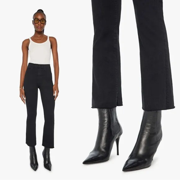 MOTHER • The Hustler Ankle Fray jeans washed black Not Guilty bootcut flare crop - Image 2