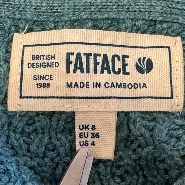 FatFace Teal Green Waffle Knit Raglan Sleeve Sweater US 4 EcoVero Viscose Blend - Image 6