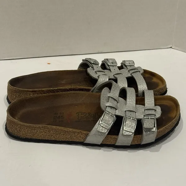 Birkie Birkenstock Florida 3 Strap Slip On‎ Sandal Silver Women's 7-7.5 EU 38 - Image 3
