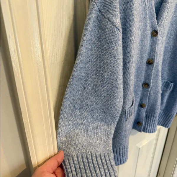 Ella Moss Heathered Light Blue V-Neck Button Front Cardigan - Image 3