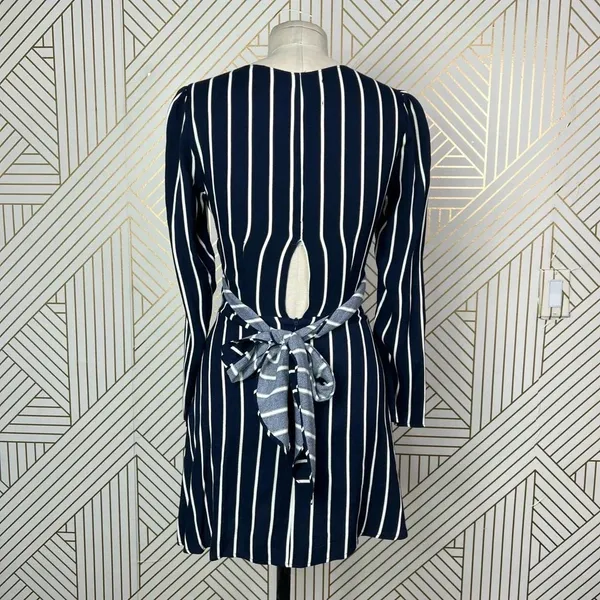 Reformation Zircon Wrap Mini Dress Navy Blue Capone Stripes Size‎ US 0 - Image 9