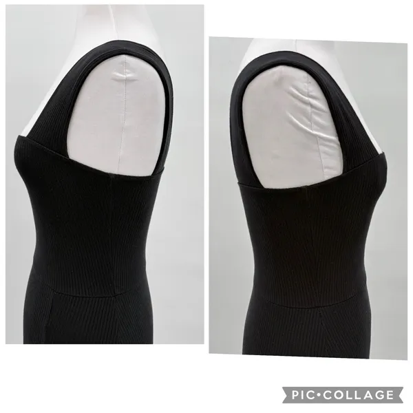 Reformation Cassi Knit Dress Small Black Ribbed Sleeveless Midi Slit Fitted Rib - Image 7