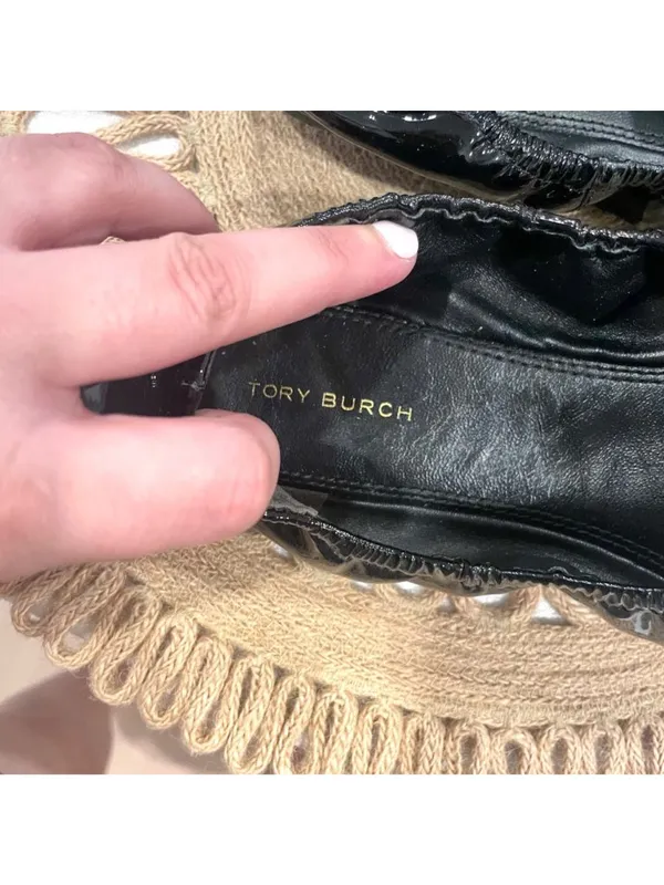 Tory Burch Floral Applique Patent Leather Ballet Flats Size 8 Black - Image 3