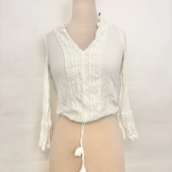 Lulus Bali Daydream White Lace Long Sleeve Top Small - Image 2