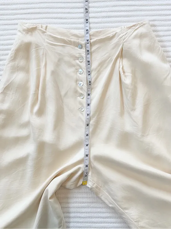 100% Silk High-Waist Wide Leg Lined Pants in Ivory with Mother of Pearl Buttons - Image 5