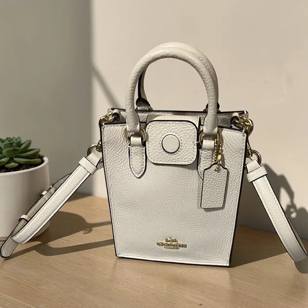 Coach North South Mini Tote Women Small White Excellent Pebbled Leather‎ Bag - Image 8