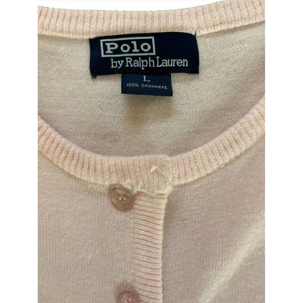 Polo Ralph Lauren Cashmere Cardigan Pony Sweater Light Pink Womens Large - Image 11