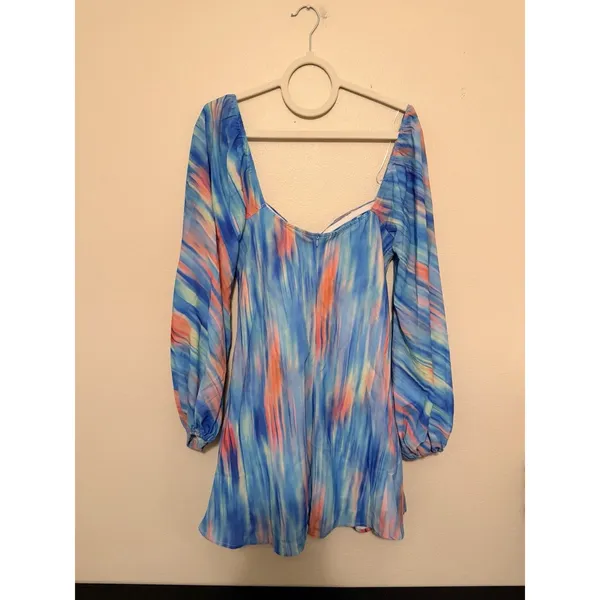 Hello‎ Molly Hot Like Lava Blue Multi Dress Long Sleeve Mini Size L / 8 - Image 6