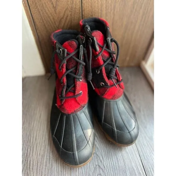Sperry Buffalo‎ Plaid Duck Boots Red Black Waterproof Winter Ankle Boots - Image 4