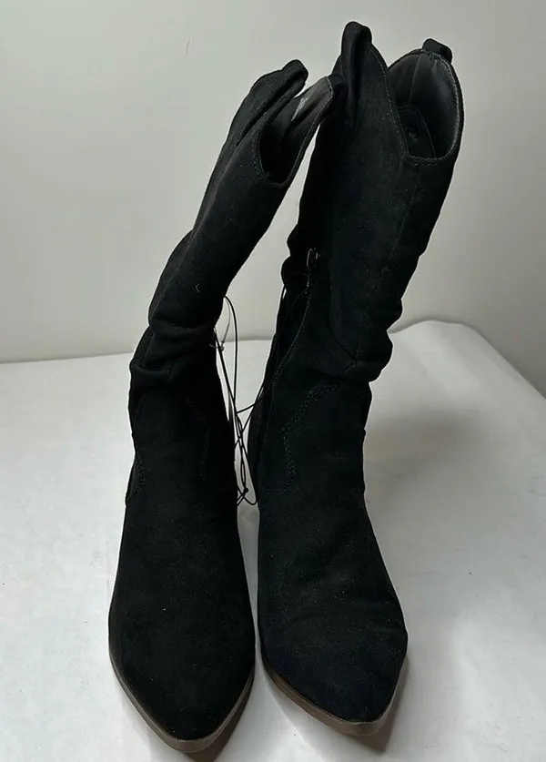 Universal Thread Adaline Knee Height Pull On Western Boots Black - Image 2