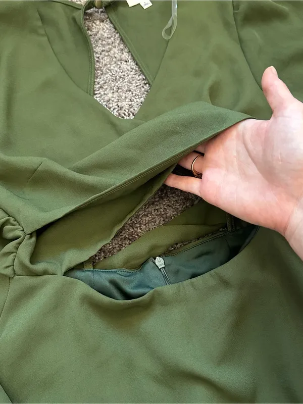 Le Lis Olive Green Long-Sleeve Wrap Romper - Image 4