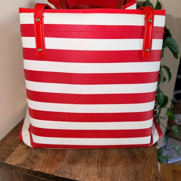Kate Spade Kenneth Modern Tote Women XL‎ Red White Striped Nautical Shoulder Bag - Image 6